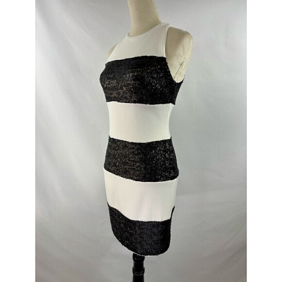 Bailey 44 Do The Hustle Dress White Black Small Stripe Sequins Sleeveless Sheath - Picture 3 of 13